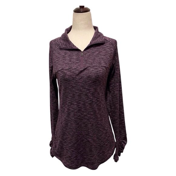 Columbia Womens Size Medium Purple Space Dye 1/4 Zip Pullover Knit Ruched Sleeve - Picture 2 of 10